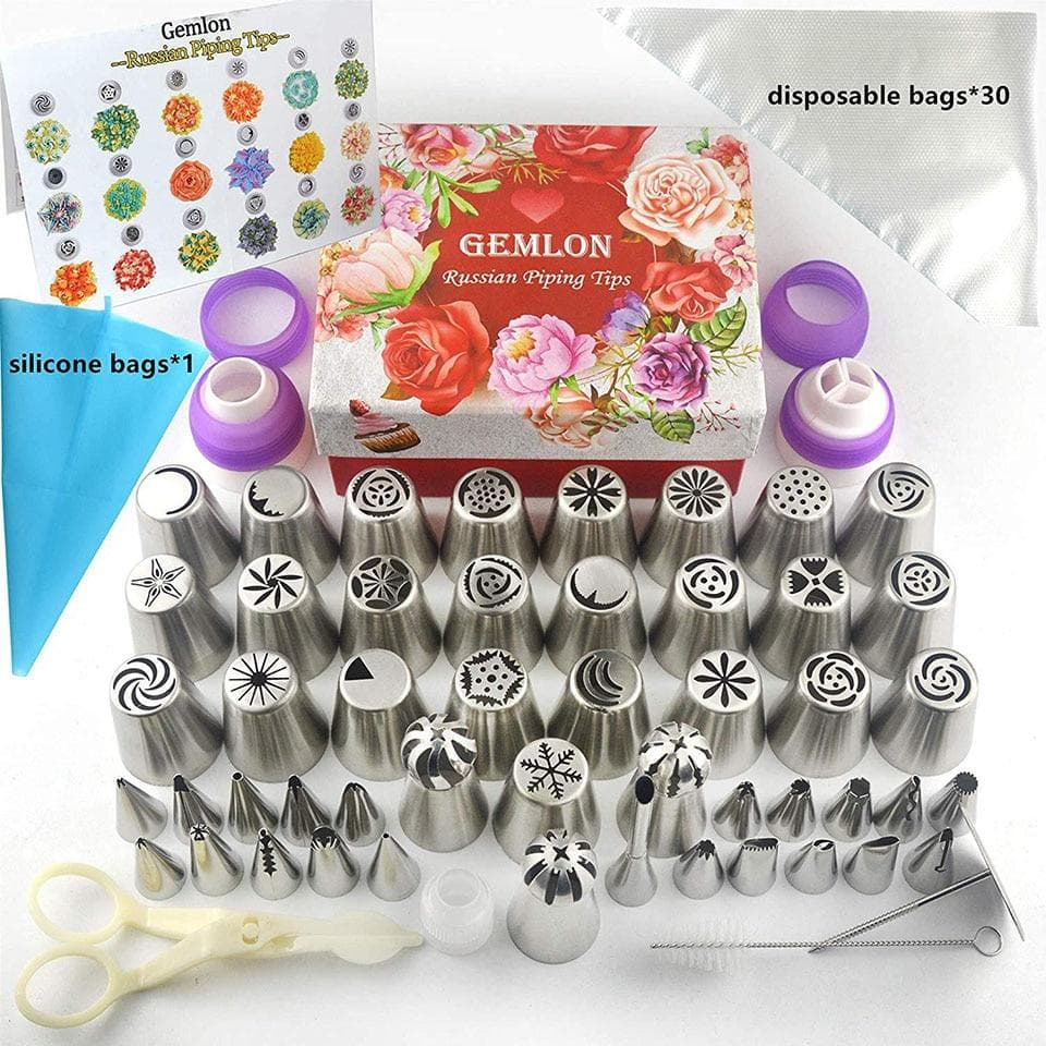 88/32pcs Cake Decorating Set Stainless Russian Piping Tips Cream Confectionery Nozzles Scraper Pastry Bag Baking Tools For Cakes 88 pcs 1 set