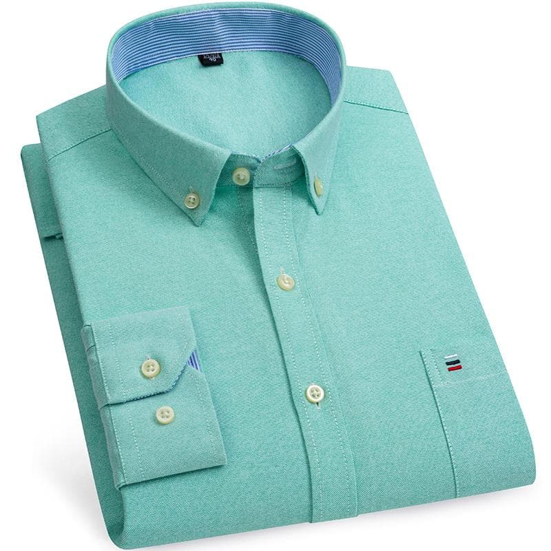 Sinwoyan Solid Pure Cotton Oxford Male Shirts Business Casual Long Sleeve Regular Fit with Chest Pocket 6XL