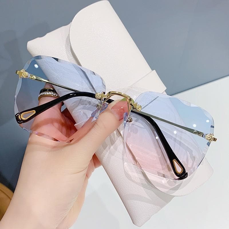 Square Rimless Sunglasses Women Luxury Brand Designer Summer Red Glasses UV400 Shades Fashion Unisex 1PCS