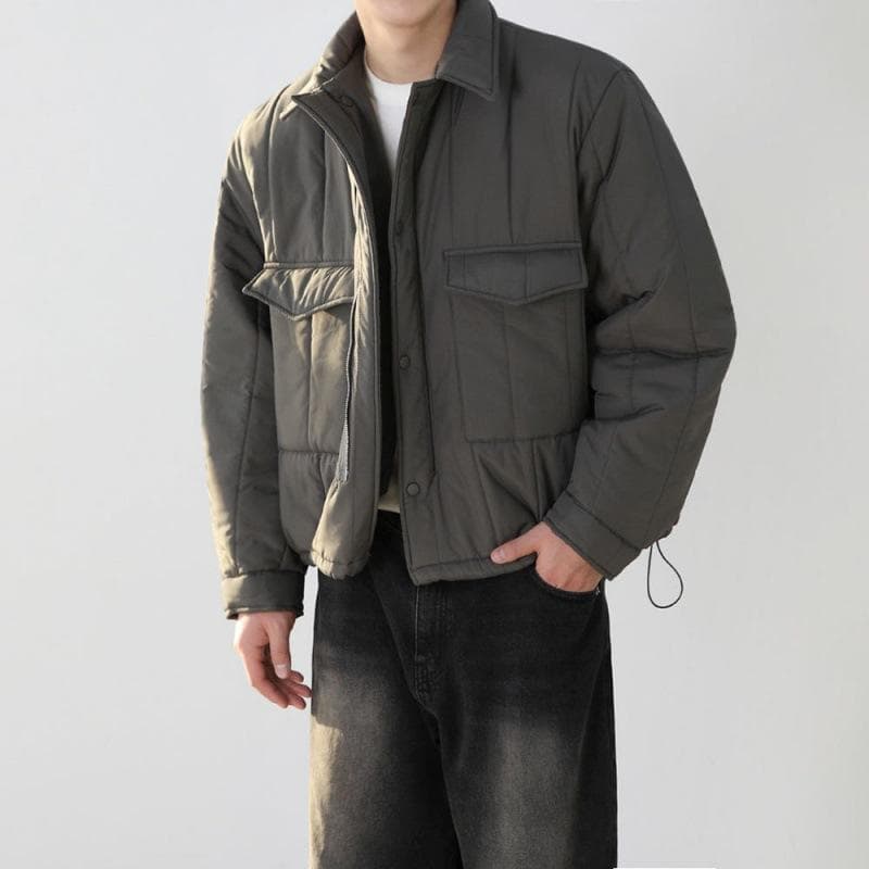 Versatile Lapel Cotton-padded Coat for Men, Autumn and Winter Thickened Cotton-padded Jacket, Korean Style Trendy Niche Workwear Cotton-padded Jacket 2XL grey