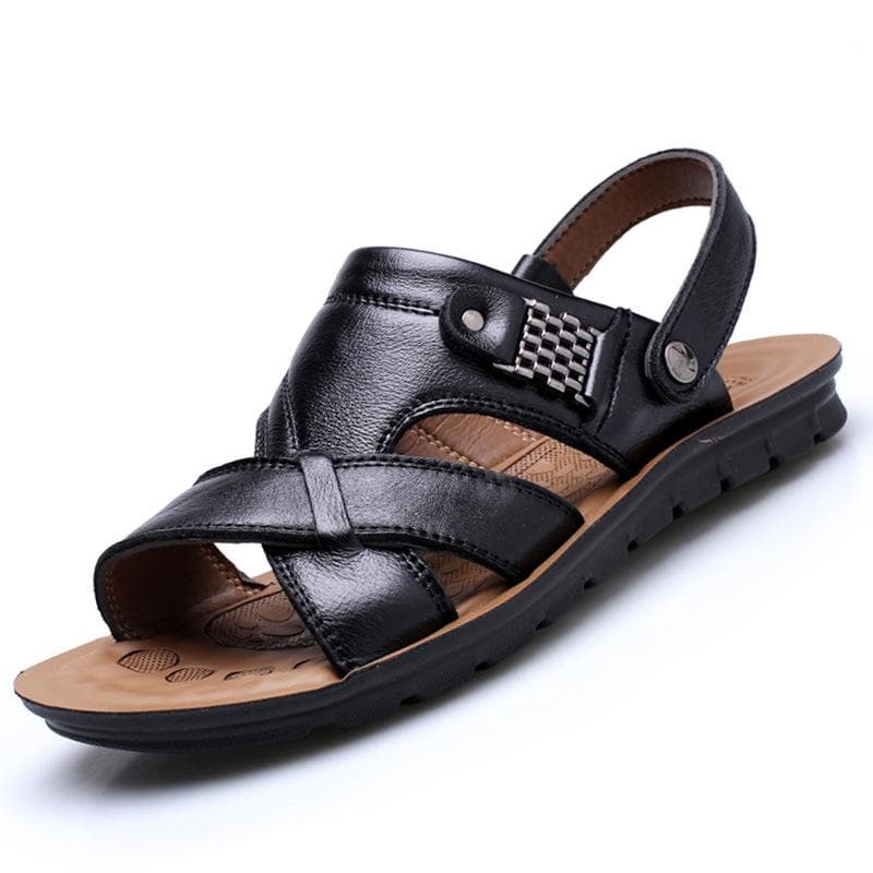 Big Sizes 48 Men Leather Sandal Summer Classic Men Shoes Slippers Soft Sandals Men Roman Comfortable Outdoor Walking Footwear 44 black