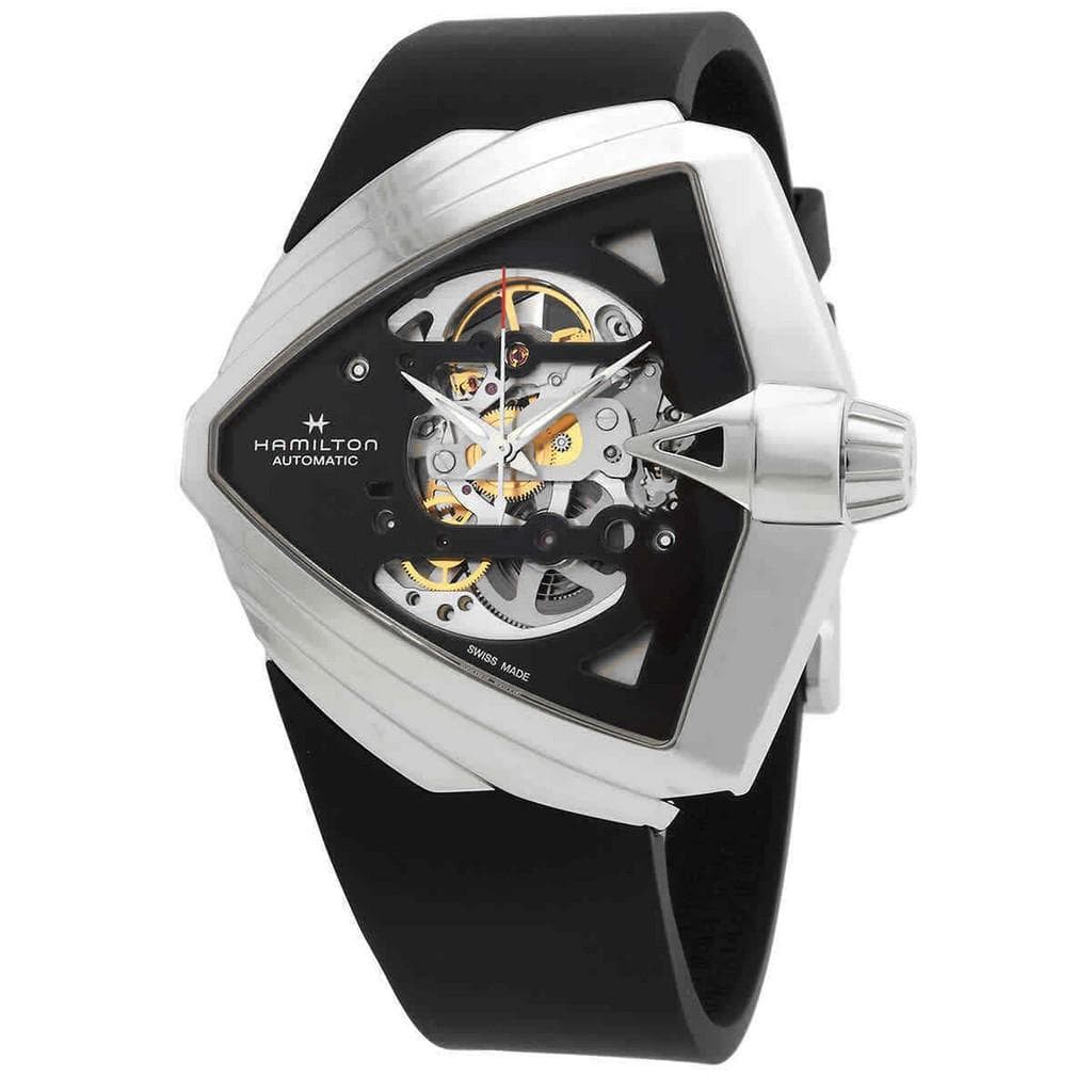 Hamilton Ventura XXL Rubber Strap Black Skeleton Dial Automatic H24625330 Men's Watch black