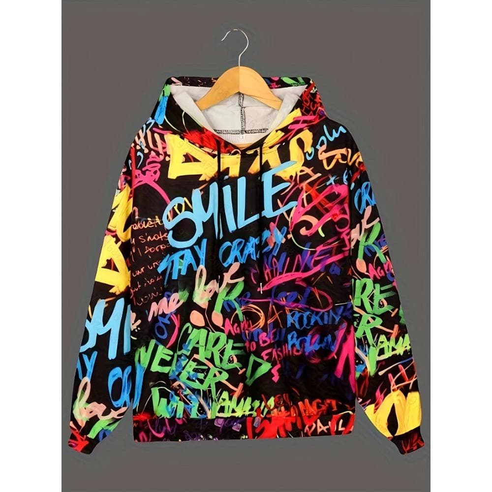 Trendy Graffiti Letters 3d Print Kids Adults Hoodies Pullover Casual Wild Hooded Long Sleeve Tops Girl/Boy Outdoor Sweat Clothes 130CM