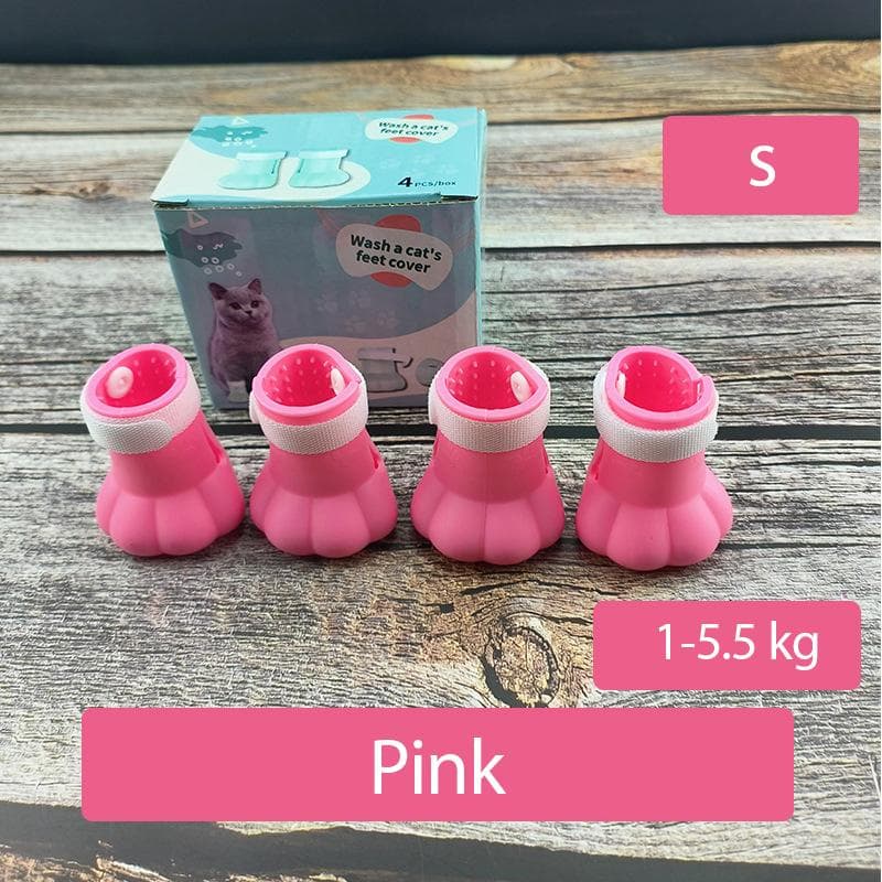 Cat Claw Protector Bath Feeding Bathing Shoes Foot Cover Anti-Scratch for Cats Pet Grooming Silicone Paw Nail Cover Boots Small pink
