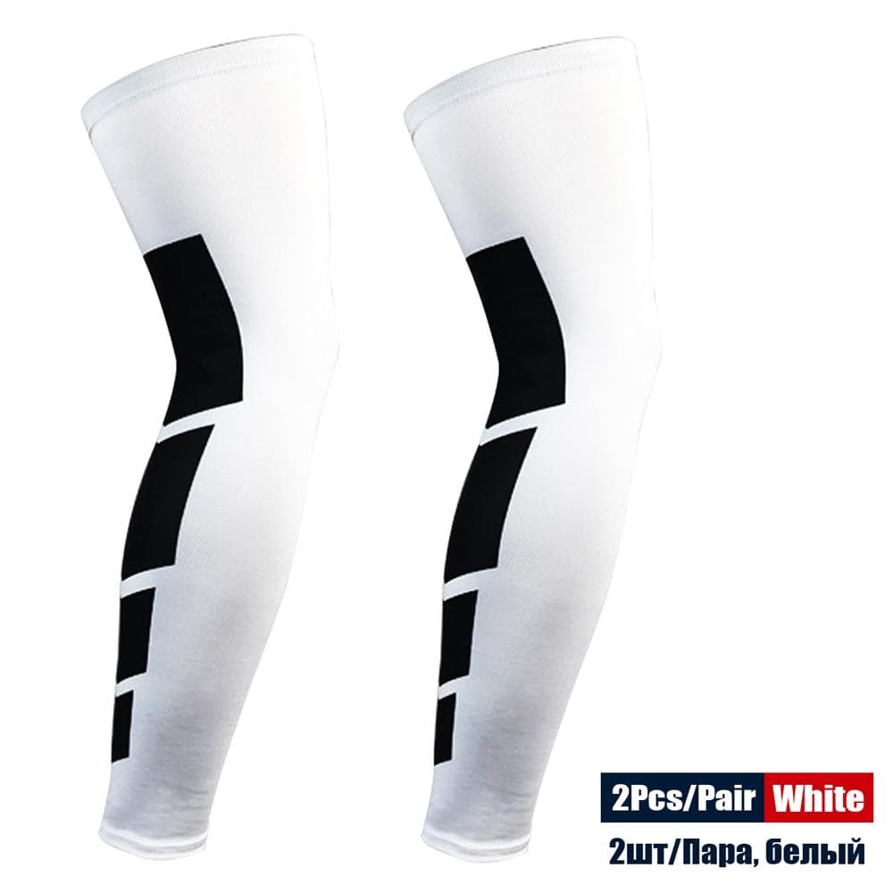 1Pair Sports Full Length Leg Compression Sleeves Basketball Knee Brace Protect Calf and Shin Splint Support for Men Women L white