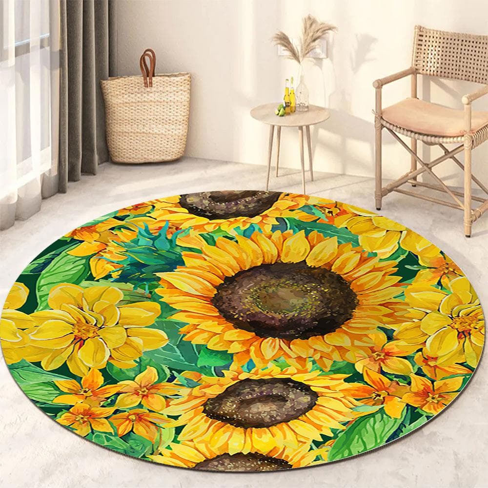 Sunflower Round Rug Living Room Bedroom Modern Floral Rug Floor Mat Chair Home Decoration diameter 60cm