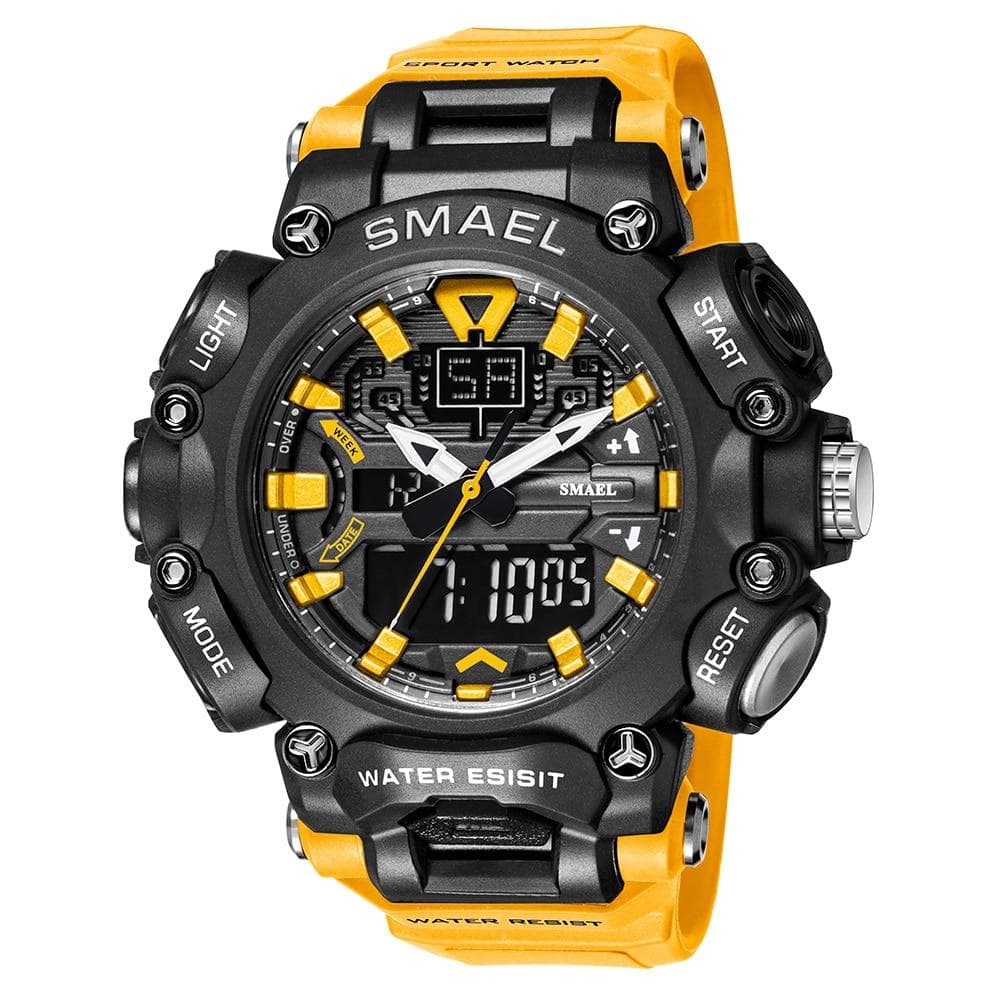 SMAEL Military Watch Sport Waterproof 50M Stopwatch Analog Digital Wristwatches Week Display Alarm Clock 8053 Digital Watches Mens NO Package orange