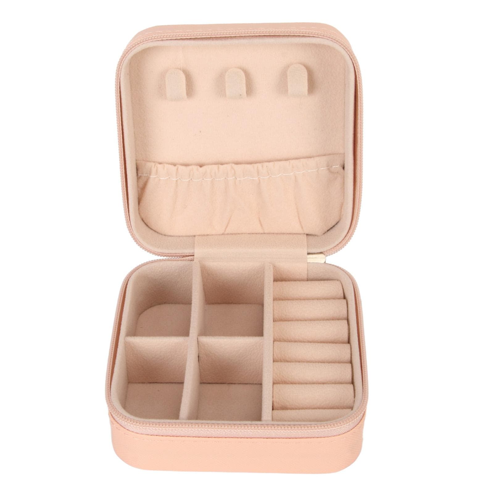 Jewelry Box Pink Durable PU Leather Elegant Smoothing Zipper Large Capacity Jewelry Case for Rings
