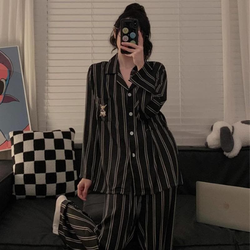 Spring Autumn New Ice Silk Women's Pajamas Lapel Cardigan 2 Piece Outfit Set Women Senior Letter Printing Women's Home Clothes XXL