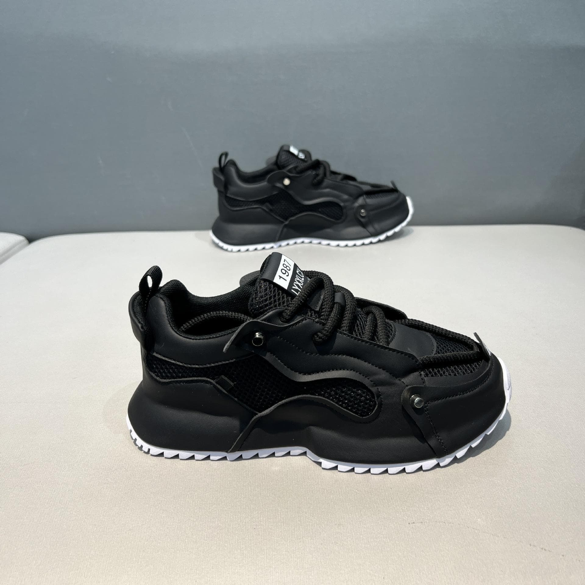 Big Size Men's Shoes,Breathable Mesh Casual Sneakers Men's Trend Hundred with The Old Man Shoes 44 black