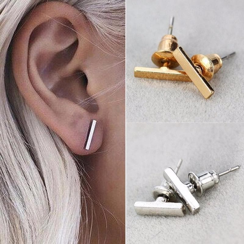 New Punk Women Simple Tiny fashionable Earrings Stud Cute Bar Earring Stud silver