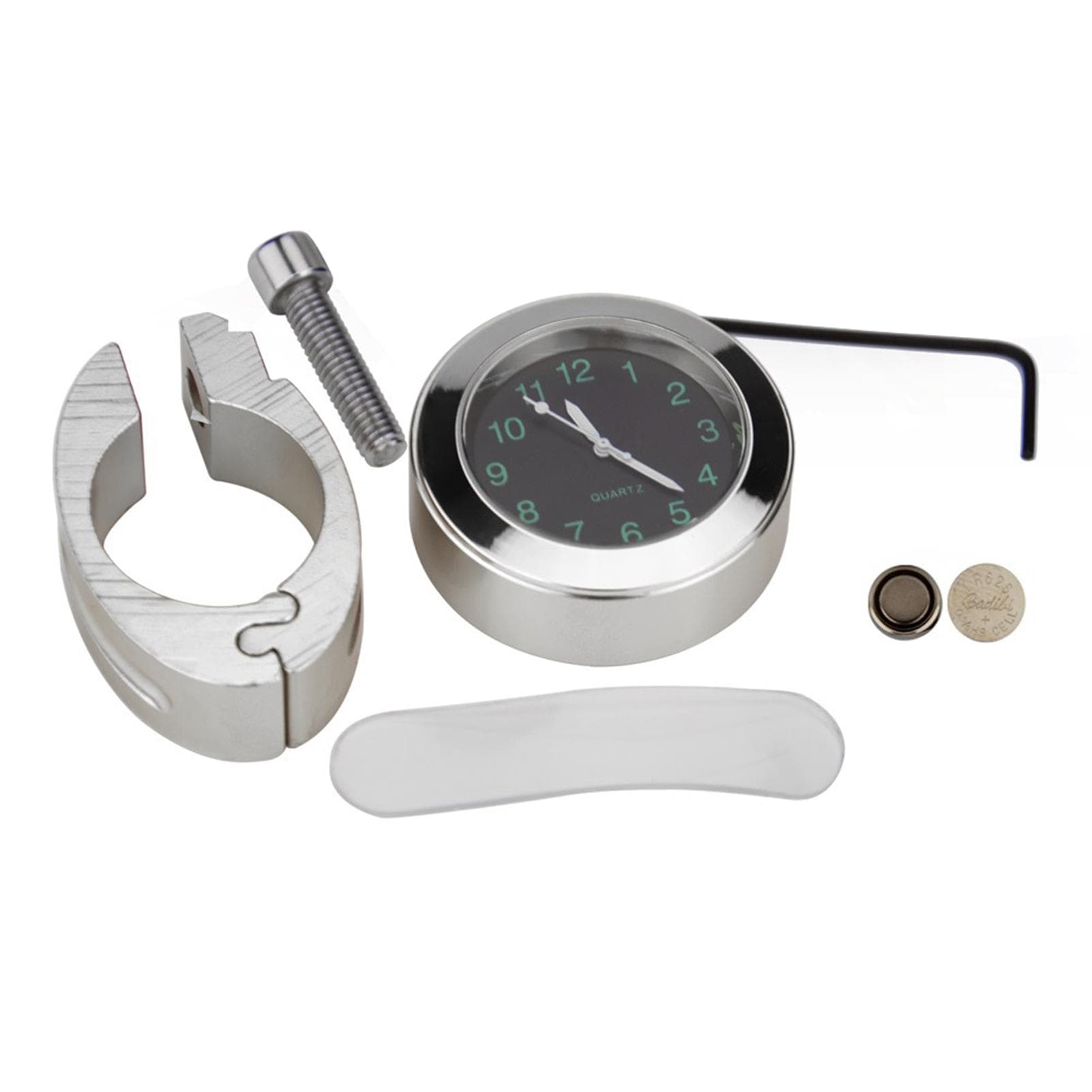 Motorcycle Handlebar Clock, 78 Universal Waterproof Aluminum Alloy Handlebar Quartz Watch with silver