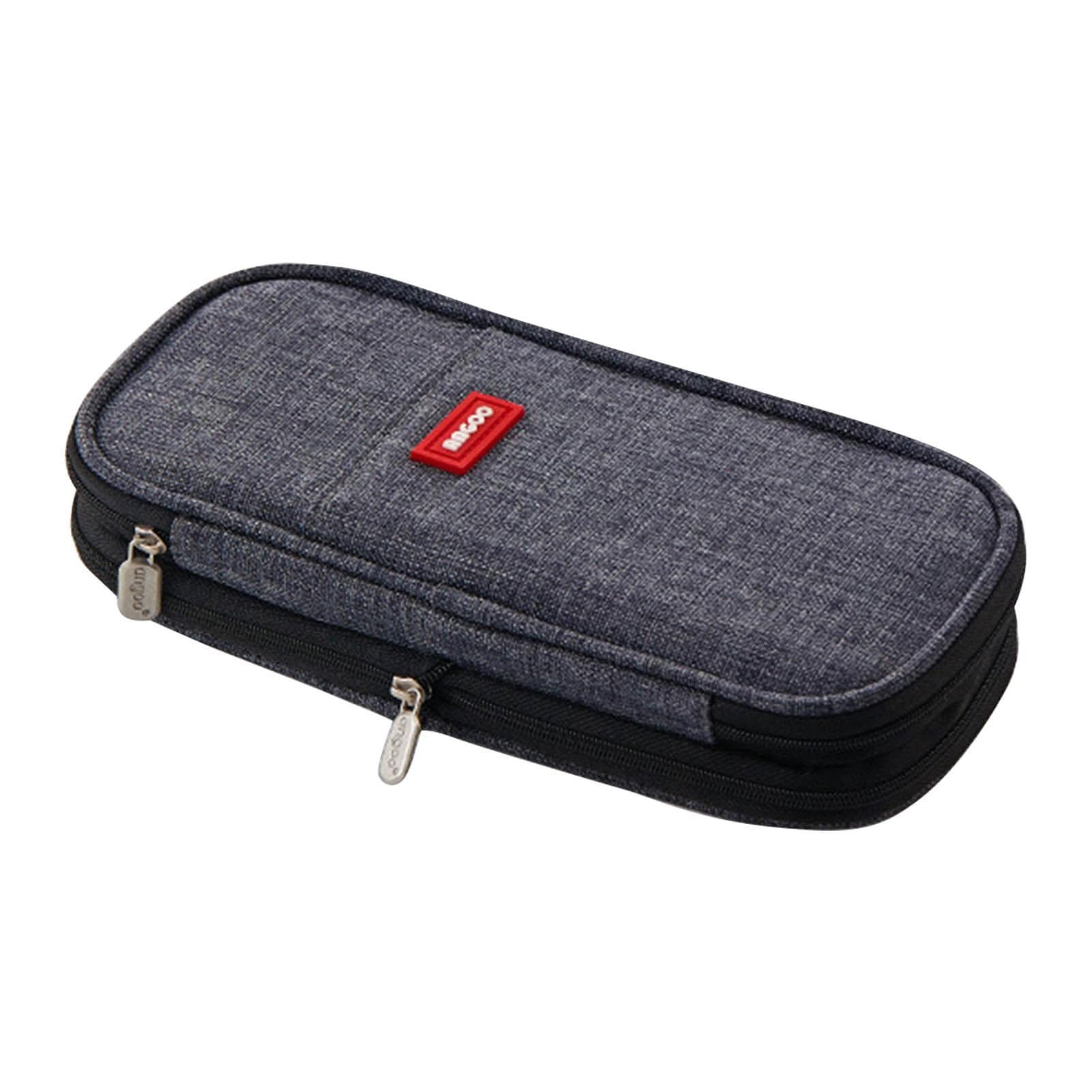 Pencil Bag Gray Large Capacity Metal Zipper Canvas Mesh Pocket Large Pencil Case for Students