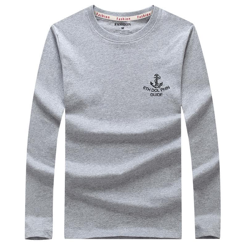 S-6XL Long Sleeved T-shirt Cotton Warm Round Neck Tee Shirt Plus Size Casual Pullover Shirts 5XL gray