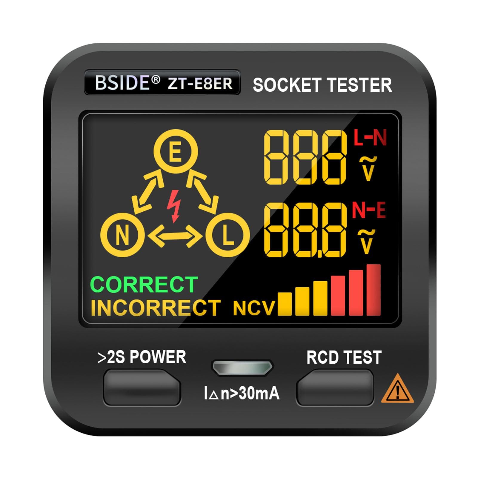 BSIDE Electric Socket Tester Outlet Tester Digital LCD Display with NCV Test RCD Test Polarity Test EU Plug