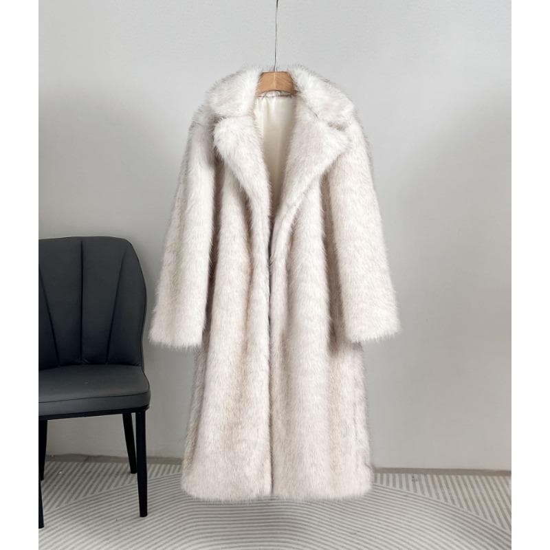 Women's Extra Long Faux Fur Suit Collar Coat, Faux Fur Faux Fur Coat 2XL