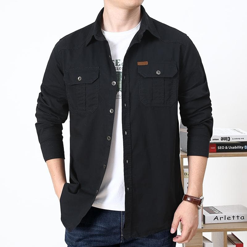 Men'S Casual Loose Long Sleeve Shirts Solid Color M black