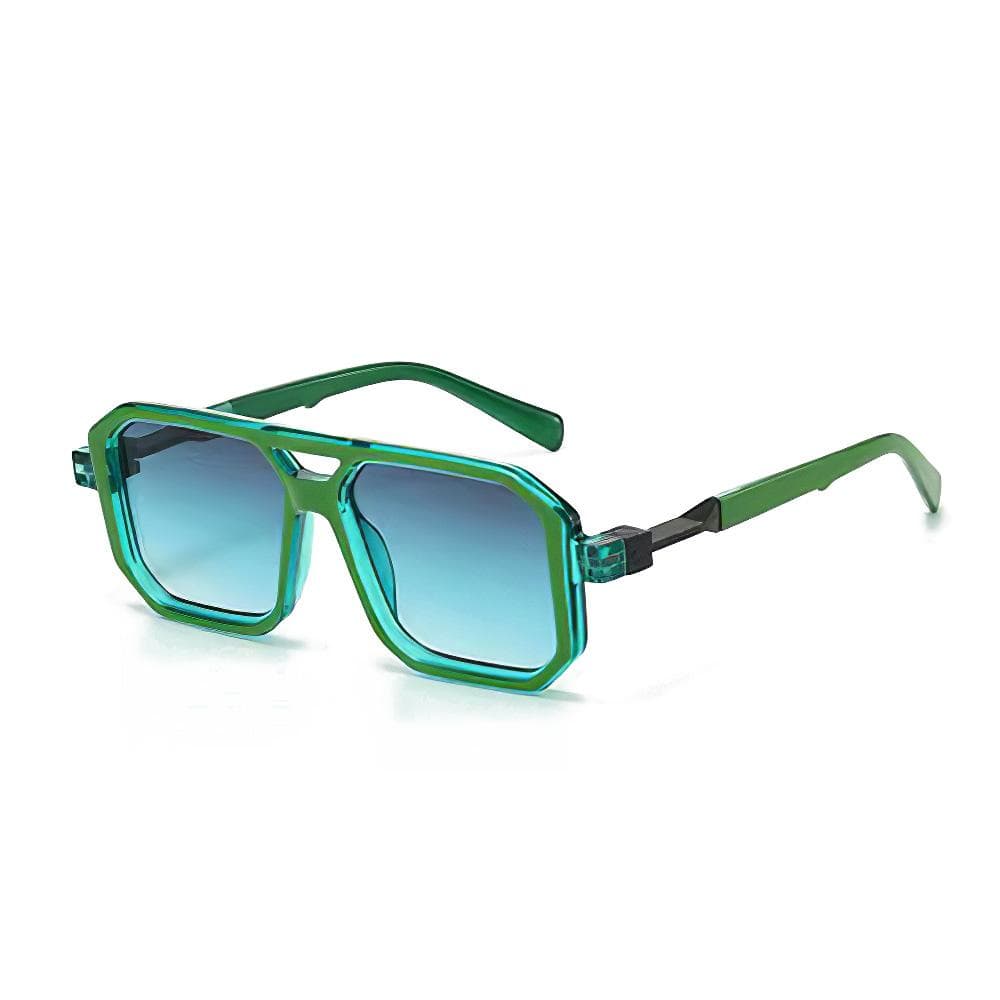 Women Sunglasses Geometric Double Bridge Thick Heavy Metal Frame Square Color Lenses Flat Top Fashion Shades