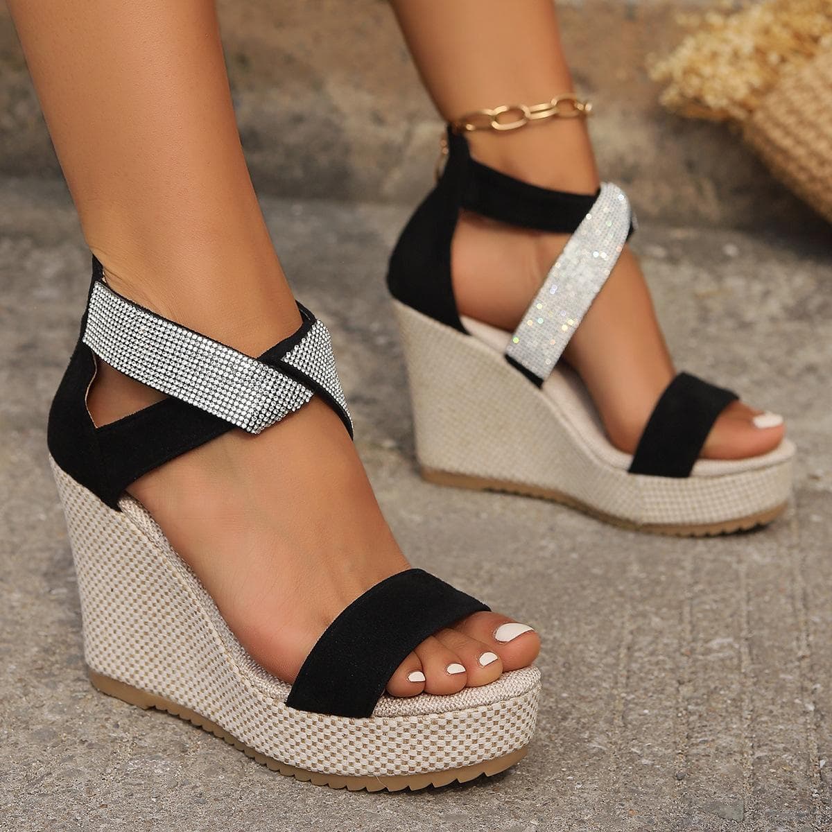Women High Heels Sandals Women Summer Wedges Platform Fashion Slippers Walking Slides Outdoor Pumps Flip Flops Chaussures Femme 35 black