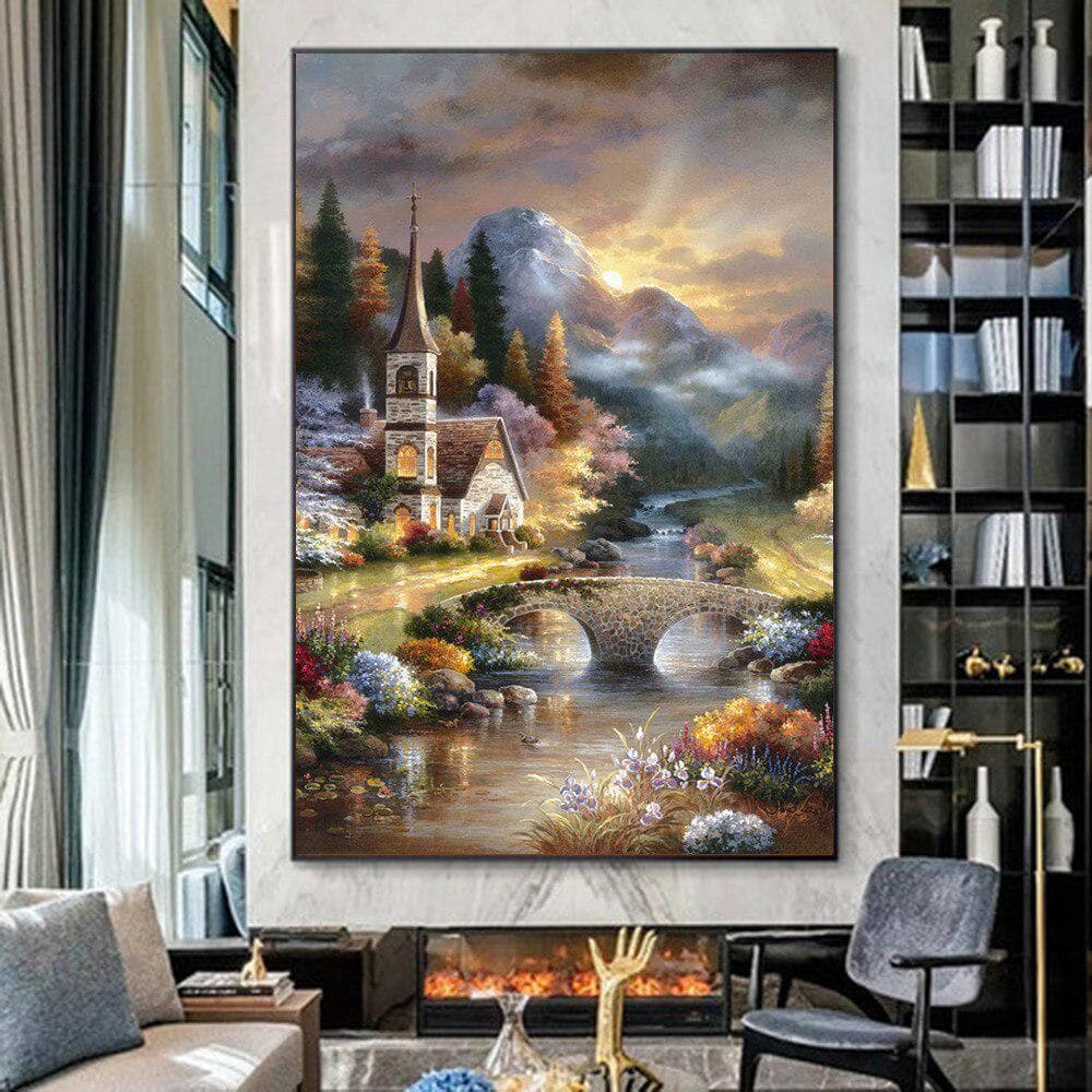 Diamond Painting Round Drill Scenic Diamond Embroidery Full Set House Pictures By Numbers Home Decor 20X30CM