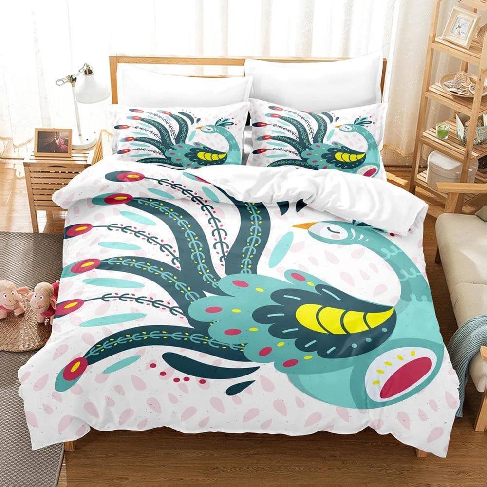 3D Printed Peacock Duvet Cover with Pillow Cover Bedding Set Single Double Twin Full Queen King Size Bed Set Bedroom Decor 70x133cm 2pcs