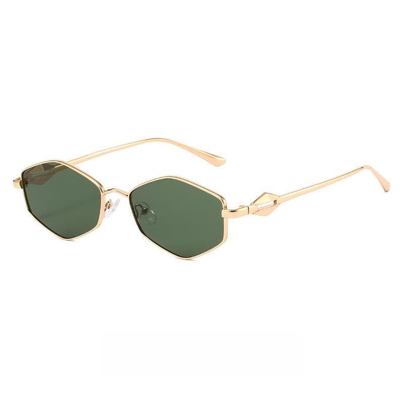 Women's Rhombus Metal Small Frame Sunglasses UV400 Resistant Fashionable Shades for Travel Beach Dressing