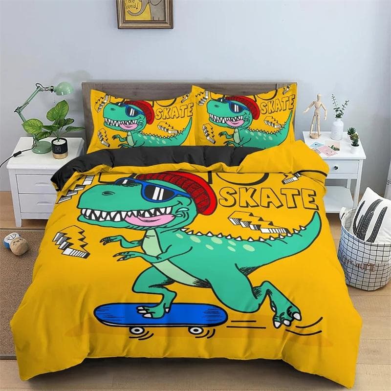 2/3Pcs Cartoon Dinosaur Bedding Set For Kid's Bedroom Decor Duvet Cover King Queen Full Size Bedclothes Pillowcase Bed Set 135X200cm