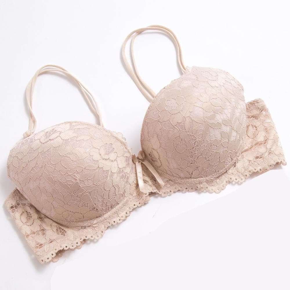 Lace Fly Bra Female Brassiere Lingerie Plus Size C D Cup Push Up Seamless Comfortable Bra 40B beige