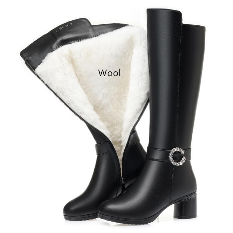 Long Boots Women Genuine Leather Winter Wool Warm Knight Boots Women Britishspring and Autumn Women High Boots 39