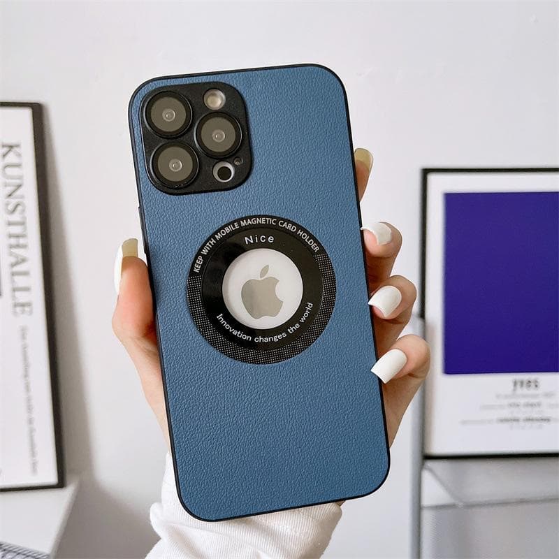 Applicable To IPhone 16 Magnetic Leakage Mark Mobile Phone Case Apple 15 Lychee Pattern Leather 14 Lens Film Full Cover iphone 11 blue