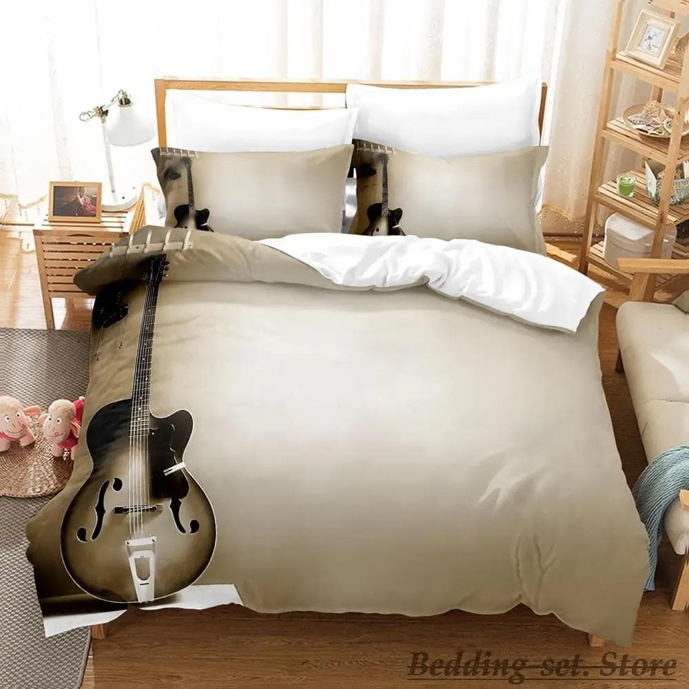 Music Guitar Bedding Set Single Twin Full Queen King Size Bed Set Adult Kid Bedroom Duvetcover Sets Anime parure de lit Bed EU SuperKing 260x220