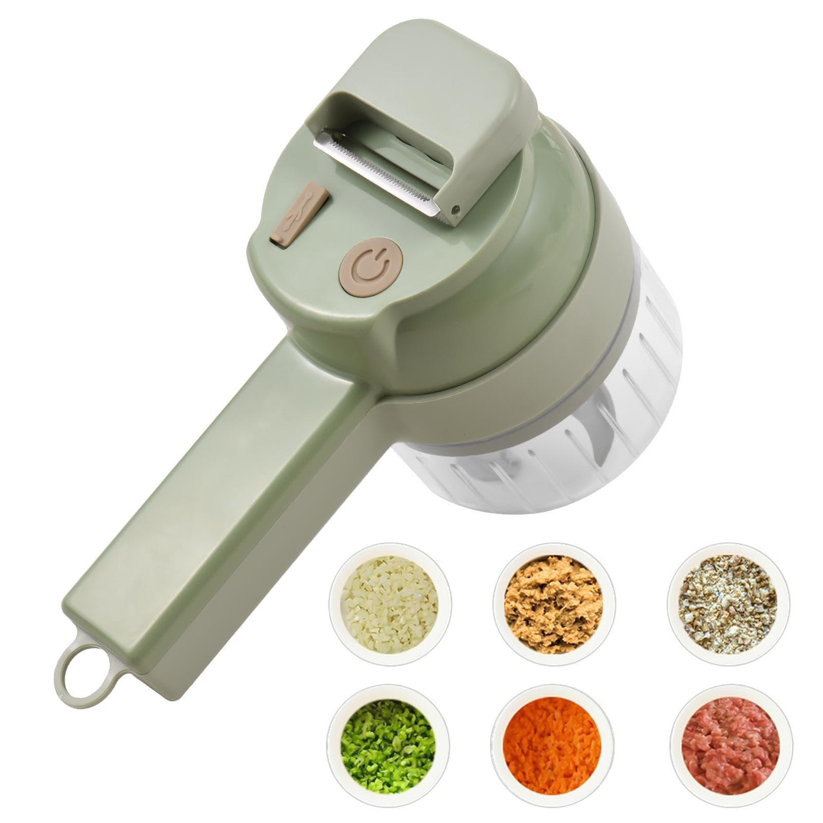 Vegetable Chopper 4 in 1 Handheld Wireless Electric Food Chopper Set with USB Powered for Garlic Chili Onion Celery Ginger Meat new style green