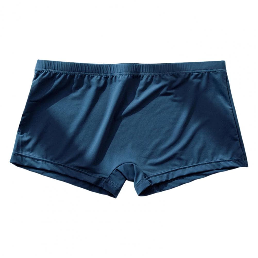Men Ice Silk Boxer Briefs Low-rise Elastic Waistband Smooth Routing Shorts Underwear Solid Color U-Convex Ultra-thin Panties M navy blue