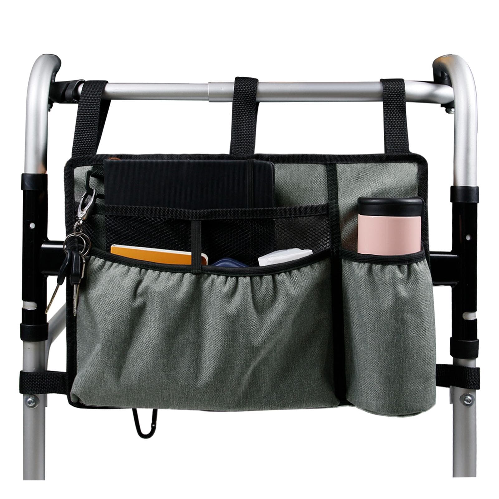 Walker Bag Walker Organizer Pouch Attachments Bags with Cup Holder Large Capacity Accessory Basket grey