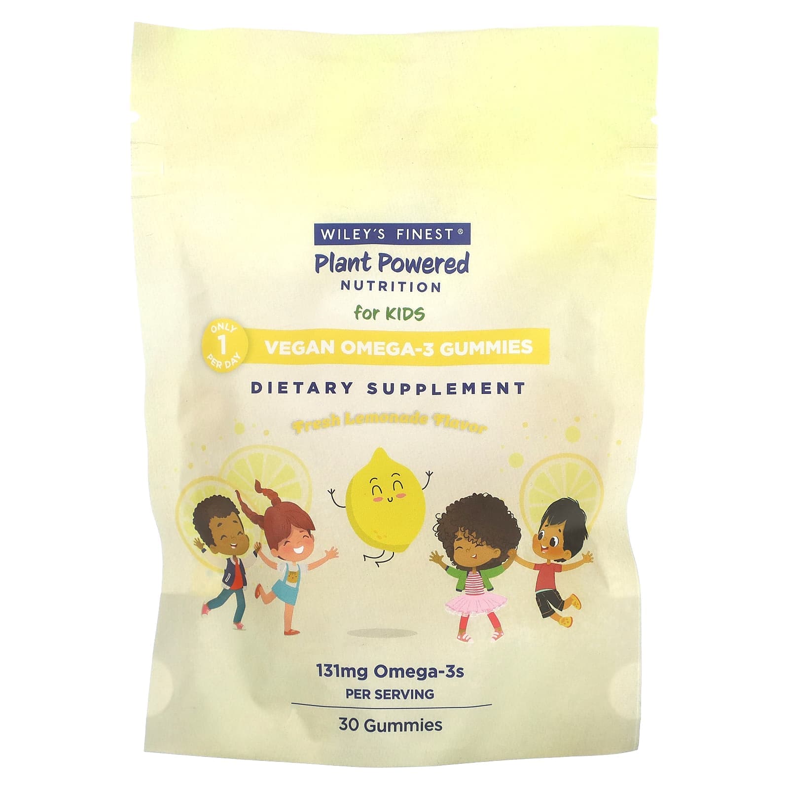 Wiley's Finest, Plant Powered Nutrition, vegan omega-3 gummies, children's, fresh lemonade, 131 mg, 30 gummies