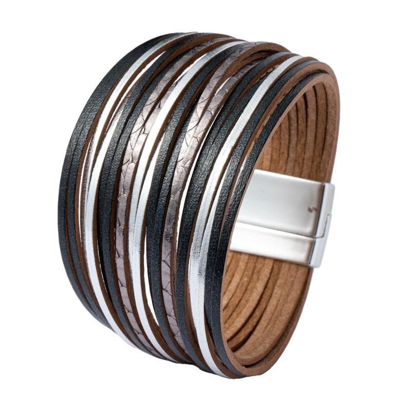 Leather Bracelets for Women Boho Multilayer Strips Wide Wrap Jewelry Acccessories