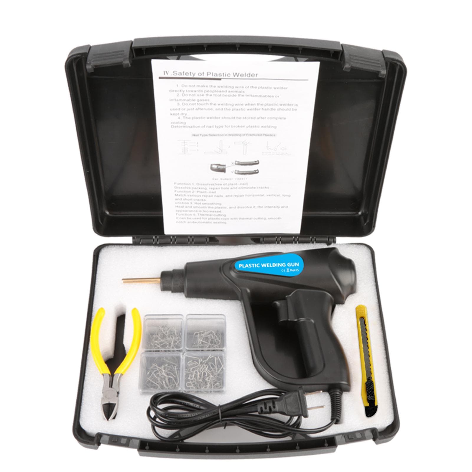 70W Hot Stapler, Plastic Welding Machine Car Bumper Repair Kit, Plier, 4 types Flat/Outside US PLUG black