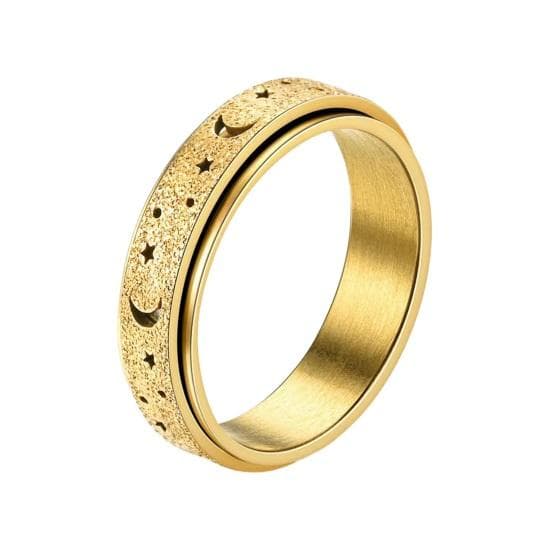 Women Men Ring Moon Star Fidget Spinner Ring Anti Stress Stainless Steel Couples Rotating Ring Jewelry Gift US 6 golden