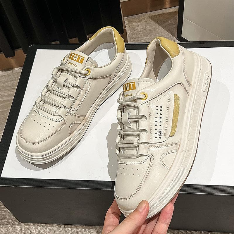 Genuine Leather White Shoes Women's Spring New Korean Version Casual All-match Flat Sports Shoes Trend 40 yellow