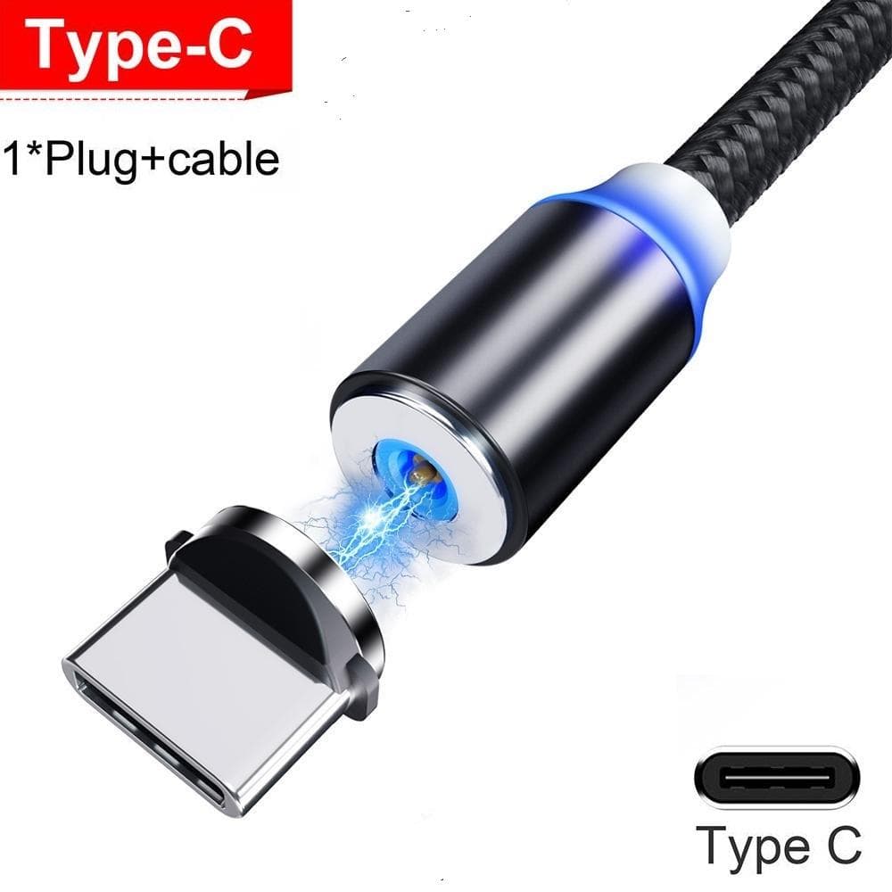 Convenient 1M 2M Magnetic LED Charging Cable for iPhone - Fast and Durable Micro USB C Cable 2M Cable+Type-C Plug black