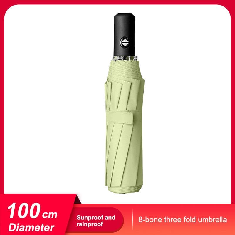 Black Vinyl Umbrella Rain and Shine Dual-Use Eight Ribs Manual Open and Close 99cm Diameter Reverse green