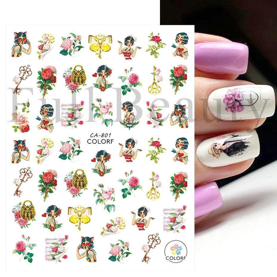 1Pc 3D Nail Stickers Flower Plants Nail Art Decals Floral Leaf Spring Sliders Manicure Decor
