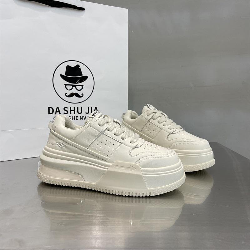 Genuine Leather Small White Shoes Women's Spring New Style Plus Velvet Muffin Thick Bottom Fashion Casual All-match Sneakers 40