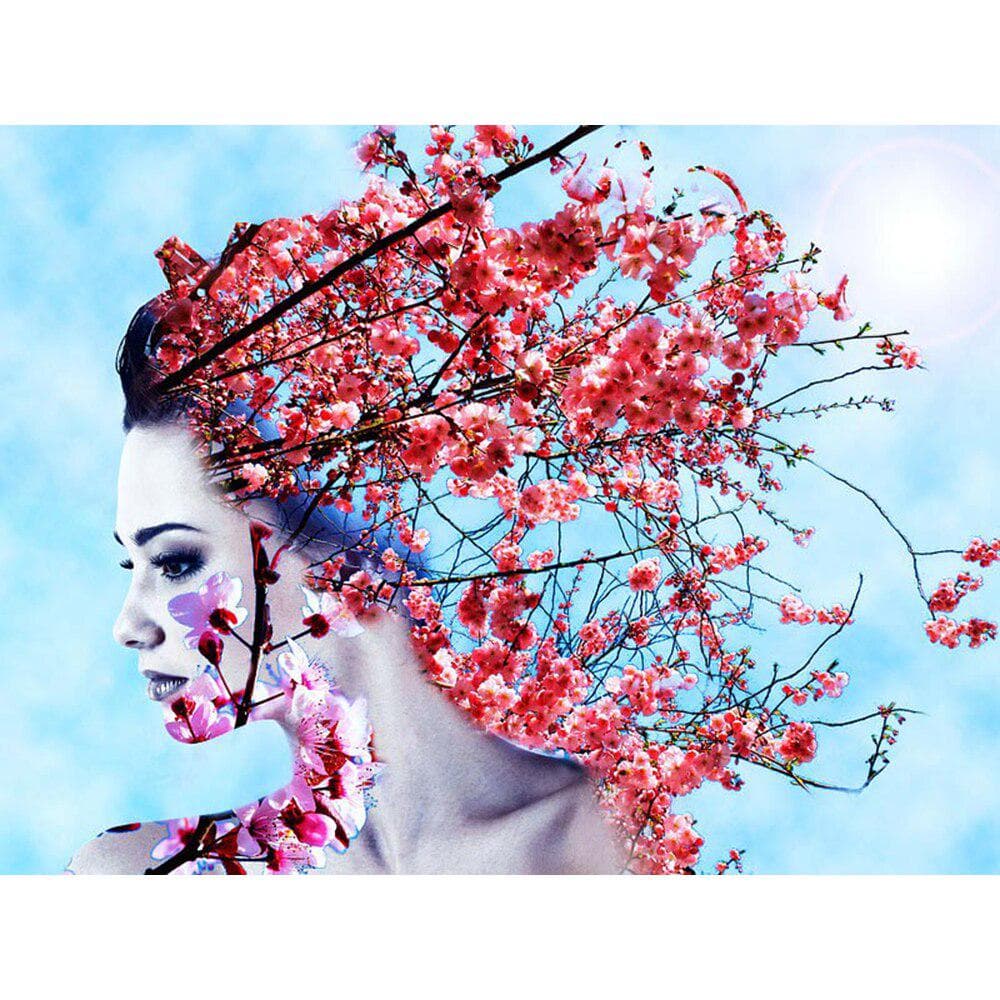 Diamond Painting Woman Flower Portrait Picture Rhinestone Full Display Round Diamond Embroidery 20X30CM