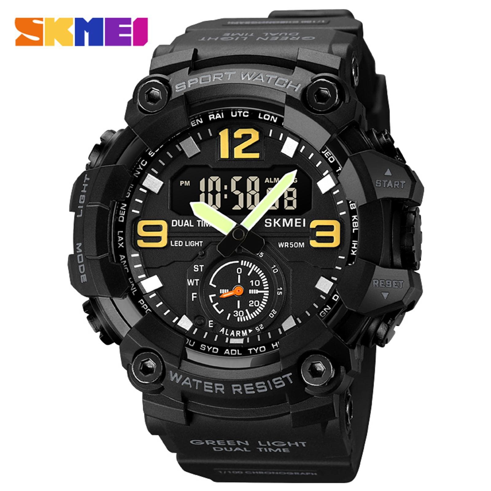 SKMEI 1965 Men Watch Professional 30M Water Resistant Double Display Double Movements GMT Time black