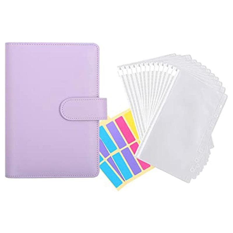 A6 Leather Binder Cover 6 Rings Budget Binder Cash Envelope Money Saving Binder purple