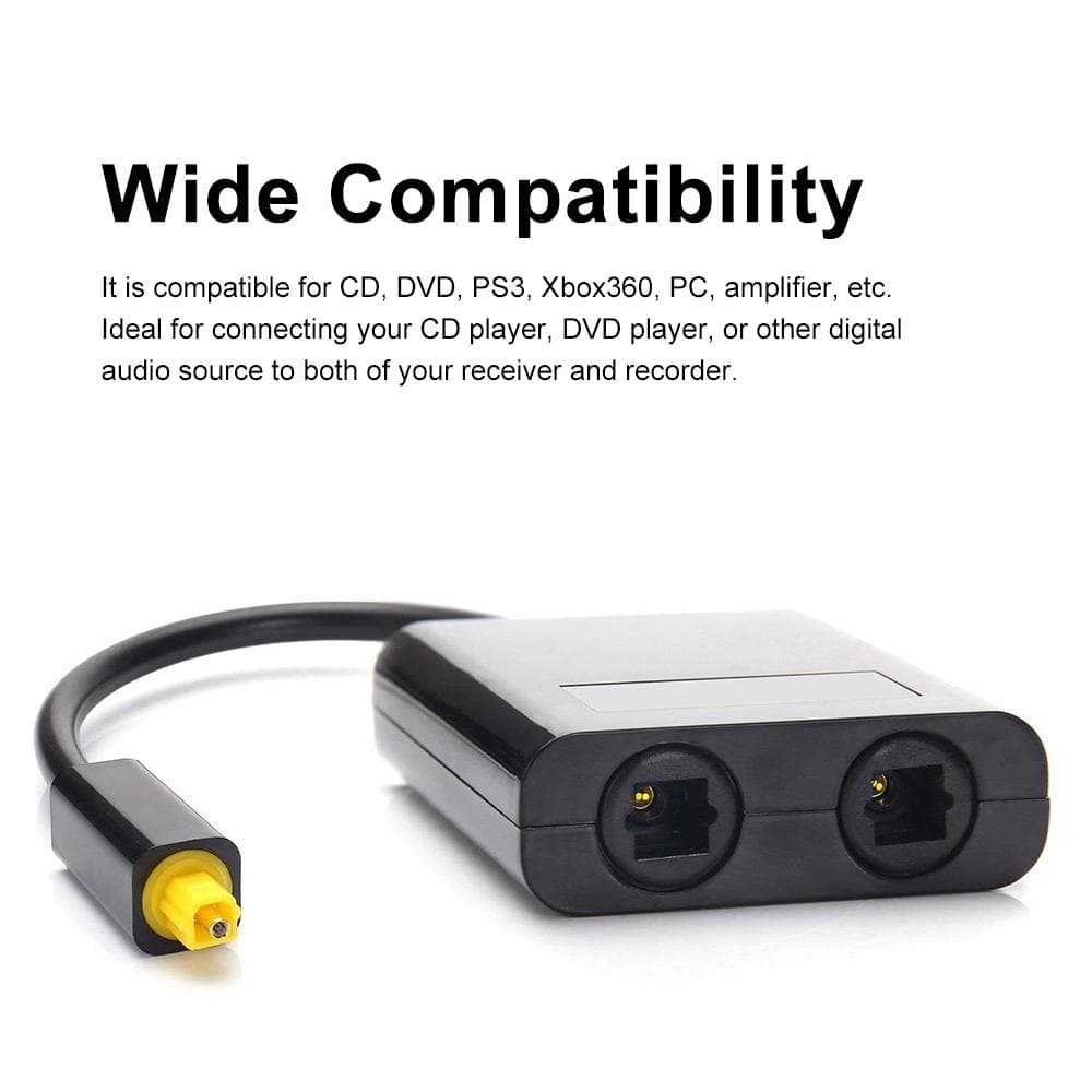 Digital Toslink Fiber Optical Splitter 1 In 2 Out Audio Adapter Compatible for CD DVD Amplifier TV