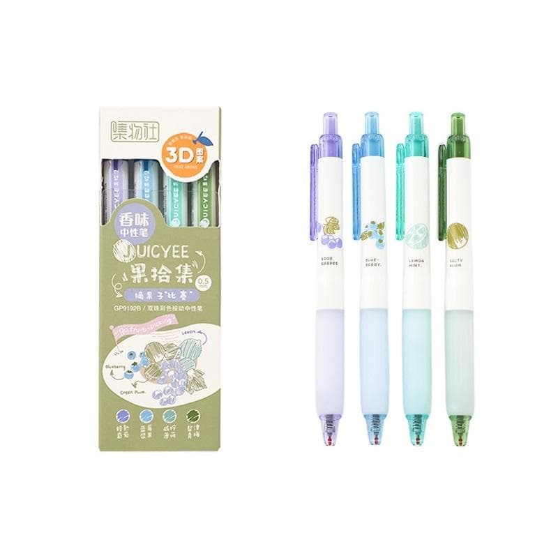 4pcs Juicyee Gel Pens Set Multi Color Fruit Scented 0.5mm Ballpoint for Writing Drawing Scrapbooking