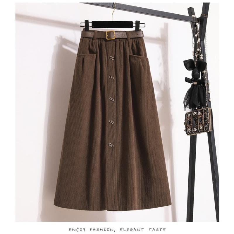 Women's Retro Corduroy Skirt for Women's Fat MM Covers Hips and Looks Slim and Umbrella Skirt High Waist A-line Skirt L