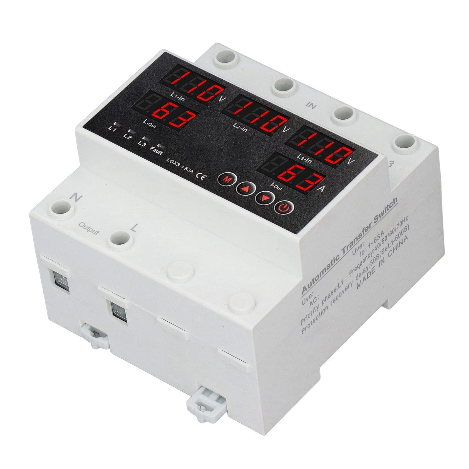 Automatic Transfer Switch 63A 3P4W LED Display Adjustable Voltage Protector for Home Generator